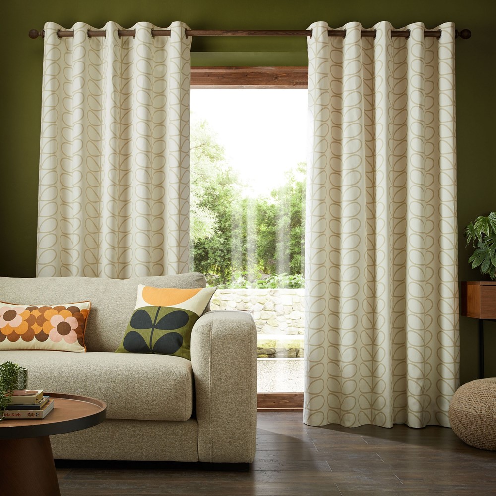 Linear Stem Lined Eyelet Curtains by Orla Kiely in Natural